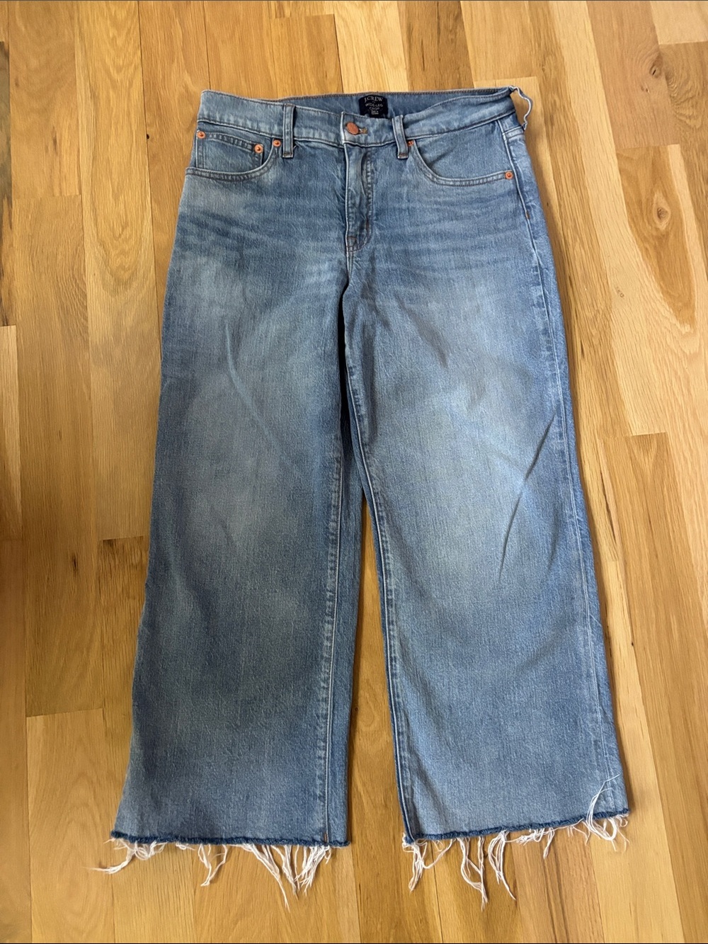J. Crew Light Blue Wide-Leg Jeans with Frayed Hem